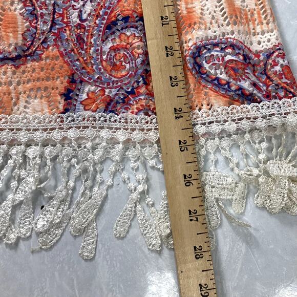 Paisley Fairy Y2K Top Women L Artsy Lace Fringe Hem Openwork Orange Purple Boho - Picture 10 of 12